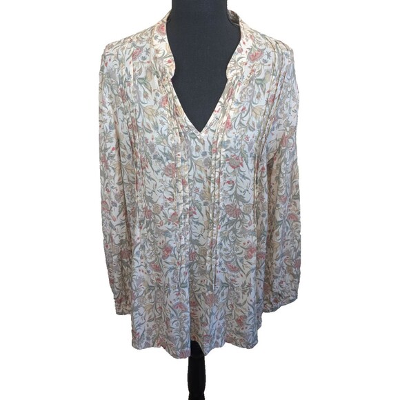 Peruvian Connection Top Floral Pleated Boho Relaxed Fit Size Medium - Picture 1 of 10